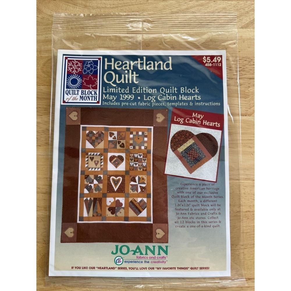 Joann 1999 Limited Ed. Heartland Quilt Block Of The Month May Log Cabin Hearts‎